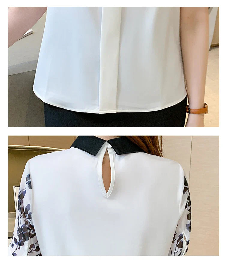 Dames Blouse Korte Mouwen Zomerse Print Chiffon