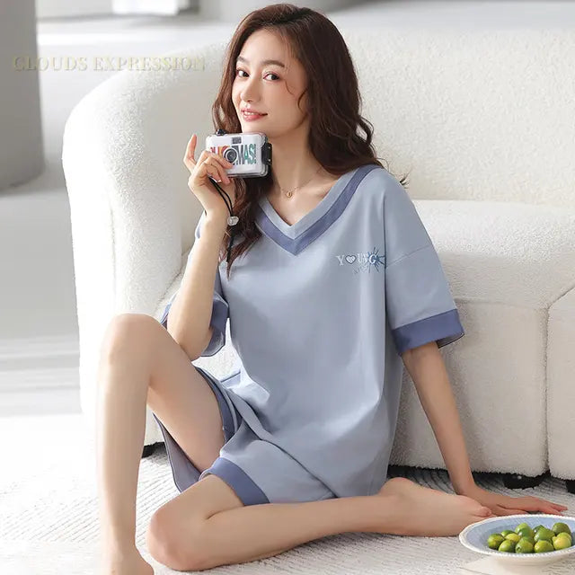 Zachte Kat Pyjama Set voor Vrouwen Zomerse Nacht