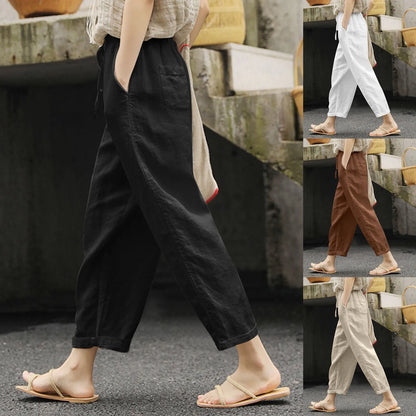 Dames Broek Zomerse Linnen Katoen Effen Kleur met Zakken
