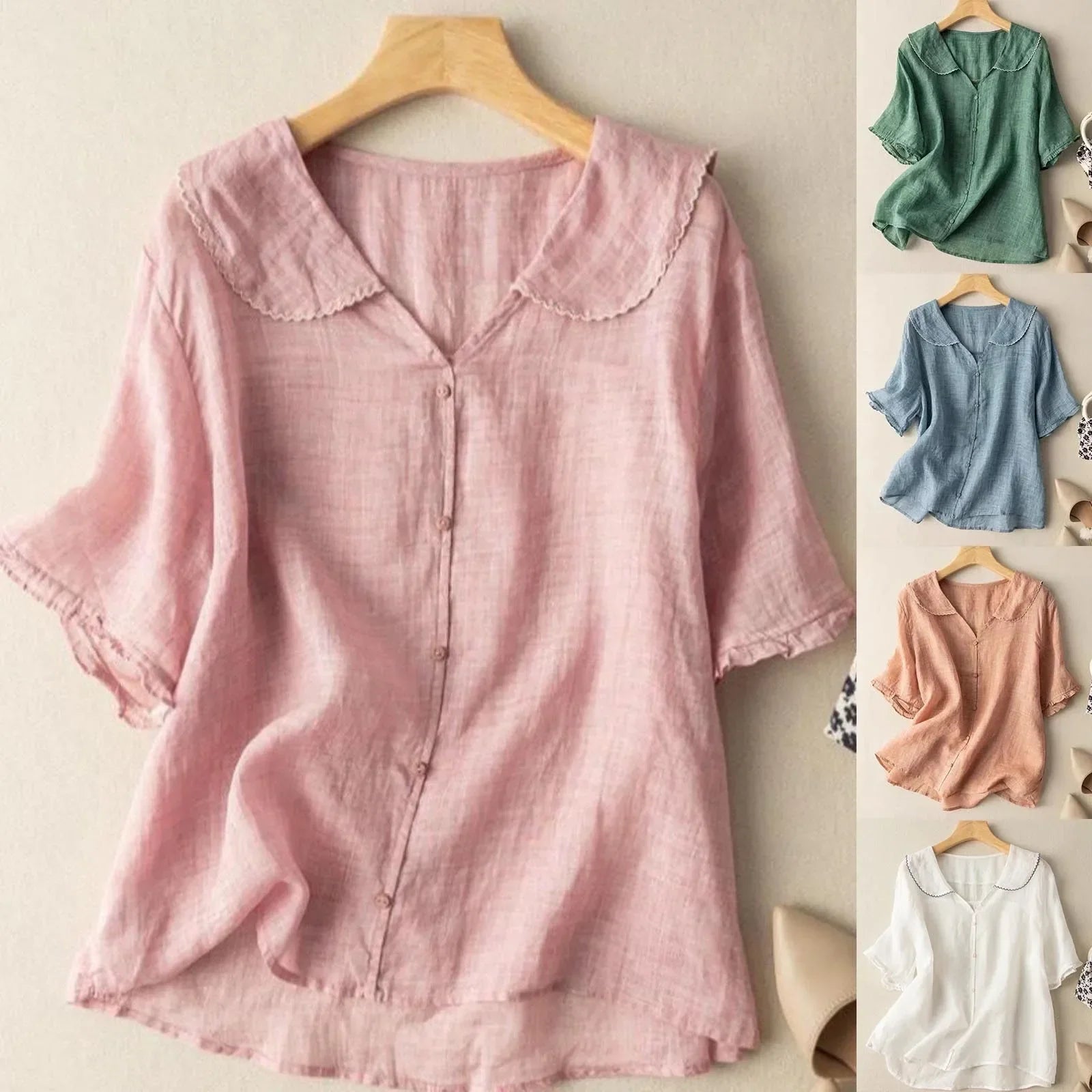 Vrouwelijke Zomer Blouse Trendy Korte Mouw - StudioMarella
