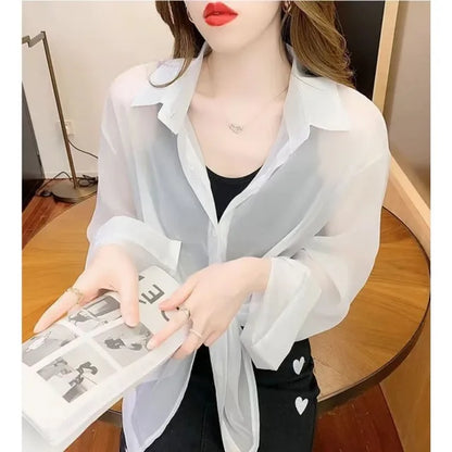 Licht Chiffon Shirt Dames Zonbeschermend Zomer blouse