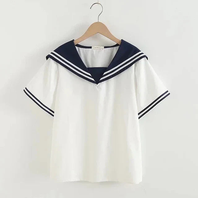 Marineblauwe Blouse met Patchwork Design - StudioMarella