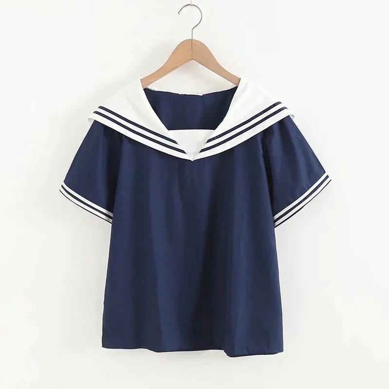 Marineblauwe Blouse met Patchwork Design
