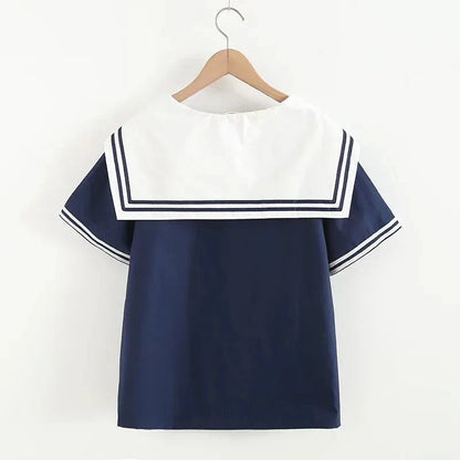 Marineblauwe Blouse met Patchwork Design
