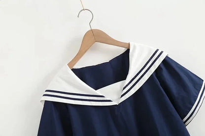 Marineblauwe Blouse met Patchwork Design