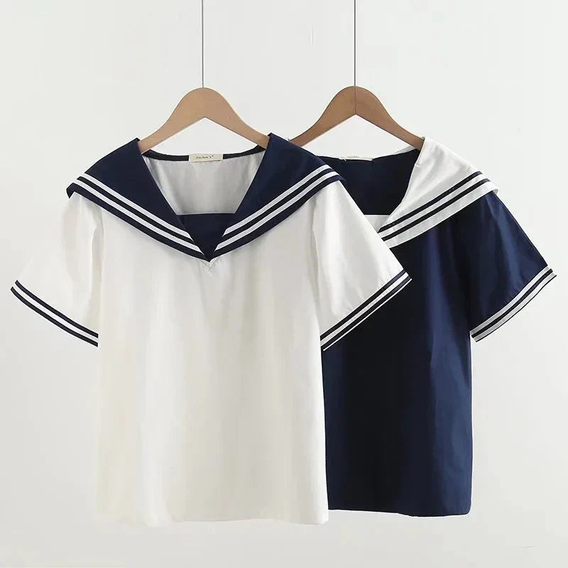 Marineblauwe Blouse met Patchwork Design