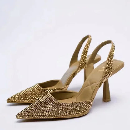 Zwarte Slingback Hakken met Glitters Elegante Stijl