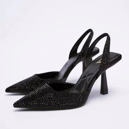 Zwarte Slingback Hakken met Glitters Elegante Stijl