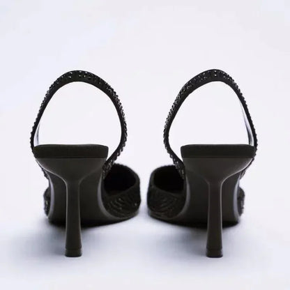 Zwarte Slingback Hakken met Glitters Elegante Stijl
