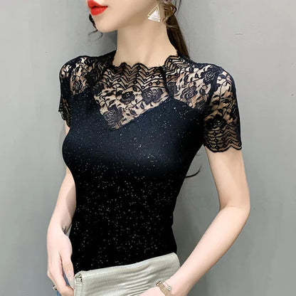 Vrouwelijke Mesh T-shirt Zomerse Glamour Look - StudioMarella