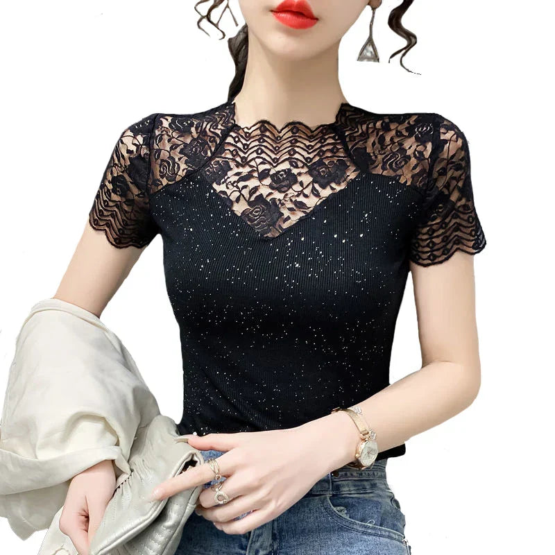 Vrouwelijke Mesh T-shirt Zomerse Glamour Look