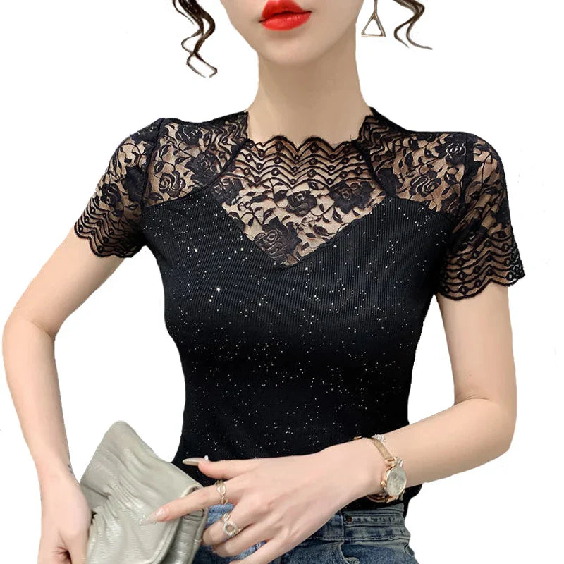 Vrouwelijke Mesh T-shirt Zomerse Glamour Look