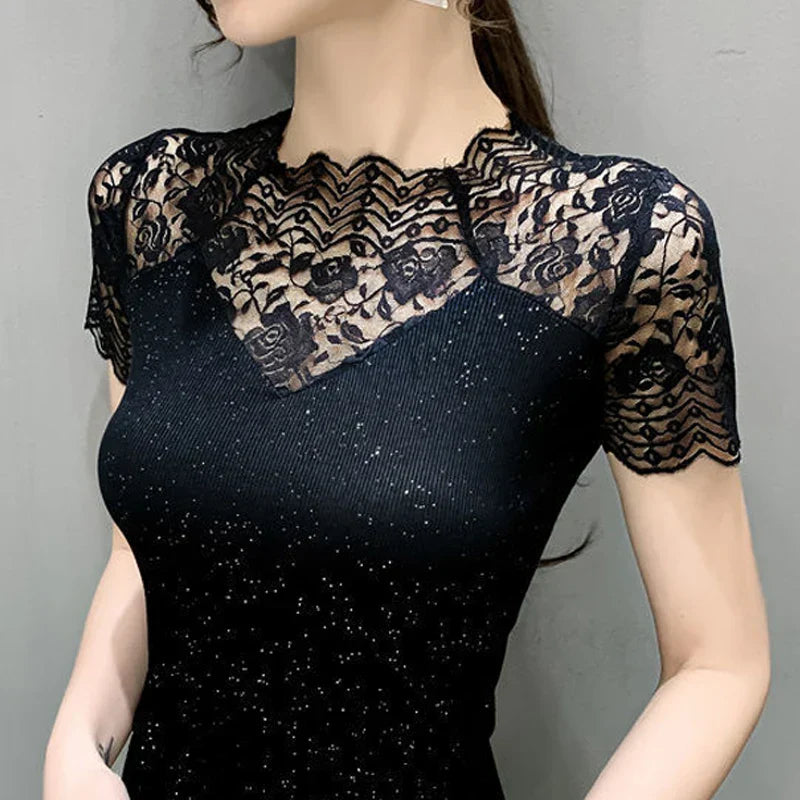 Vrouwelijke Mesh T-shirt Zomerse Glamour Look