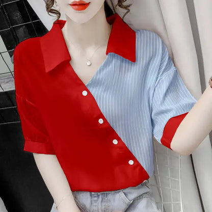 Zomer Blouse met Strepen en V-Neck voor Vrouwen