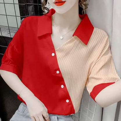 Zomer Blouse met Strepen en V-Neck voor Vrouwen
