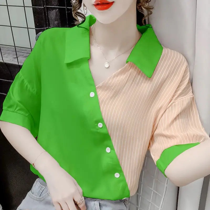 Zomer Blouse met Strepen en V-Neck voor Vrouwen