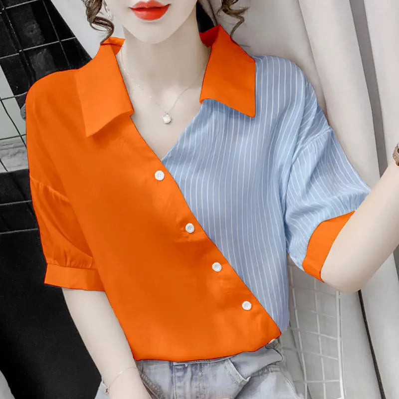 Zomer Blouse met Strepen en V-Neck voor Vrouwen