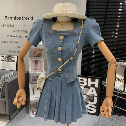 Zomer Denim Set voor Vrouw Blauw Casual