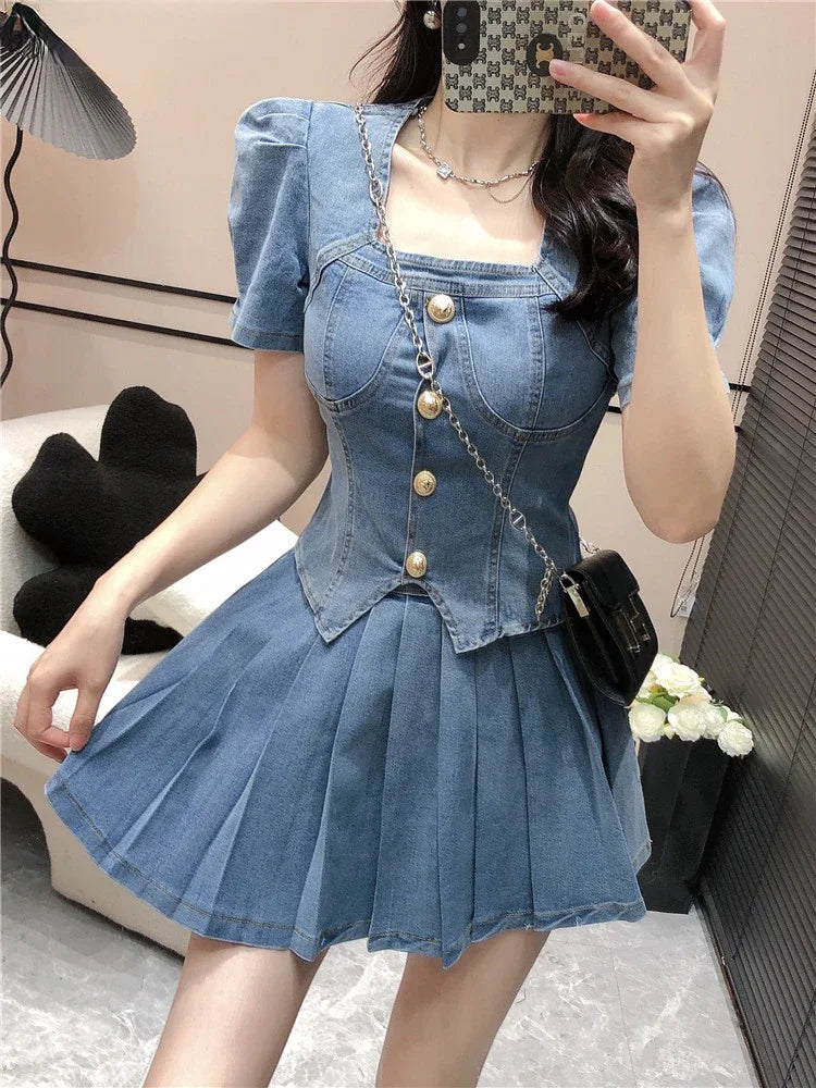 Zomer Denim Set voor Vrouw Blauw Casual - StudioMarella