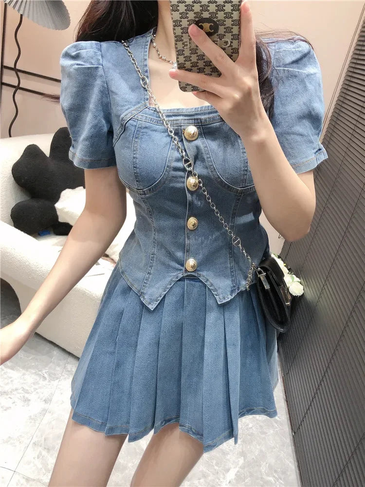 Zomer Denim Set voor Vrouw Blauw Casual