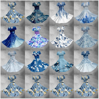 Blauwe Zomerjurk Bloemenprint Elegante Vrouwenjurk