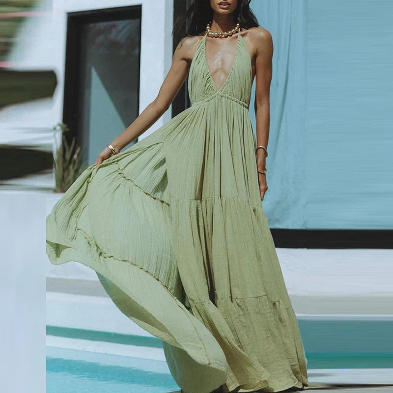 Zomerjurk Geplooide Halterneck Vrouwen Jurk