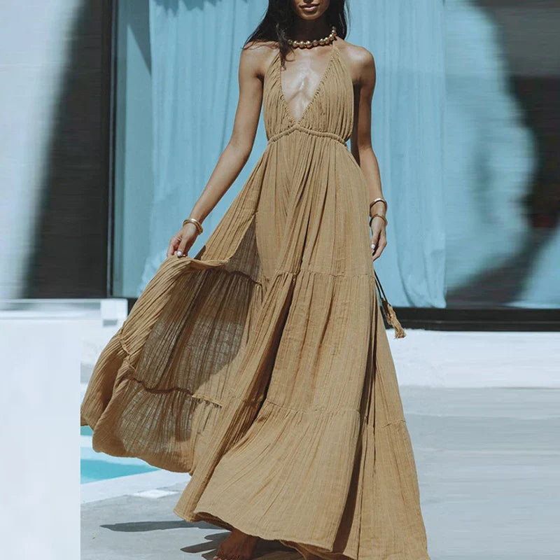 Zomerjurk Geplooide Halterneck Vrouwen Jurk