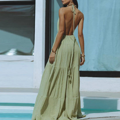 Zomerjurk Geplooide Halterneck Vrouwen Jurk