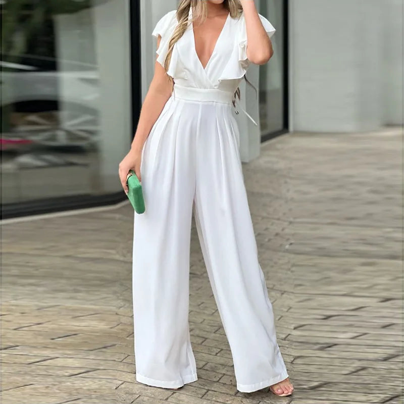 Dames Jumpsuit V-hals Zomerse Vlindermouwen