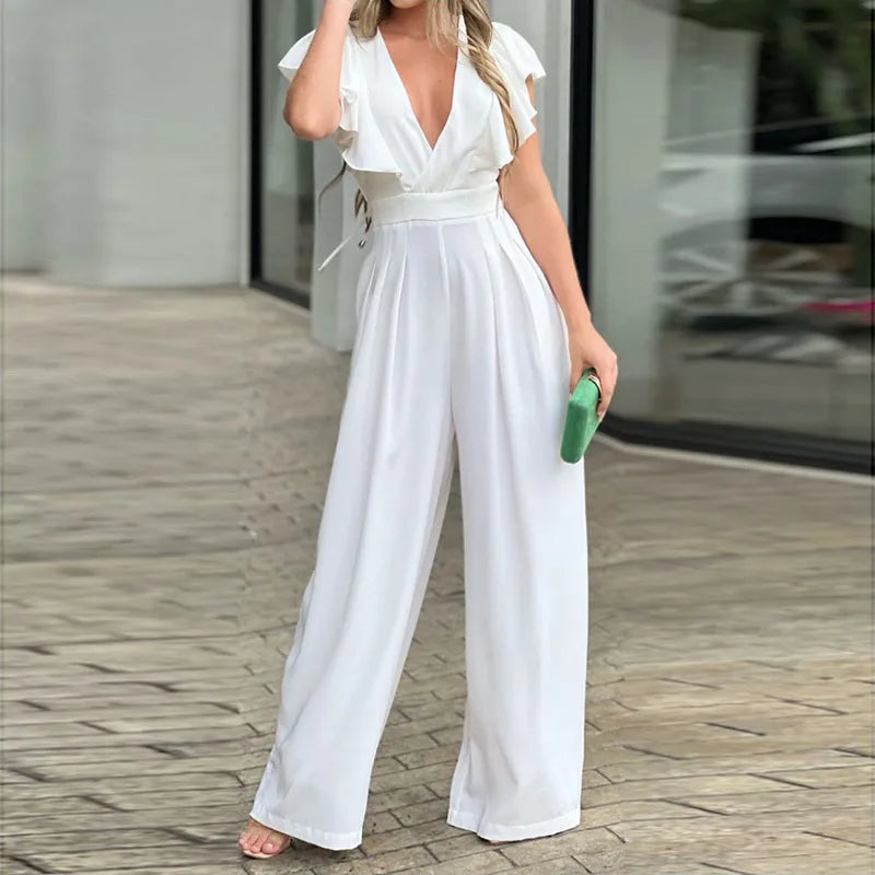 Dames Jumpsuit V-hals Zomerse Vlindermouwen