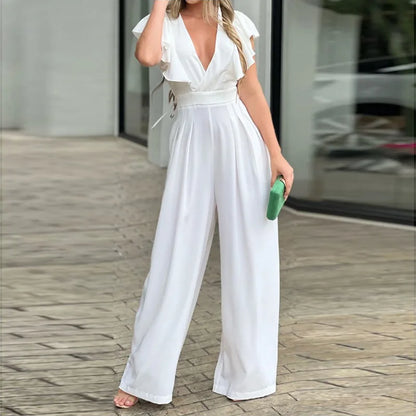 Dames Jumpsuit V-hals Zomerse Vlindermouwen