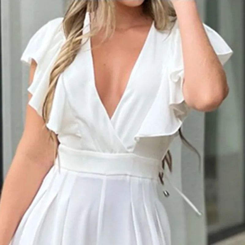 Dames Jumpsuit V-hals Zomerse Vlindermouwen