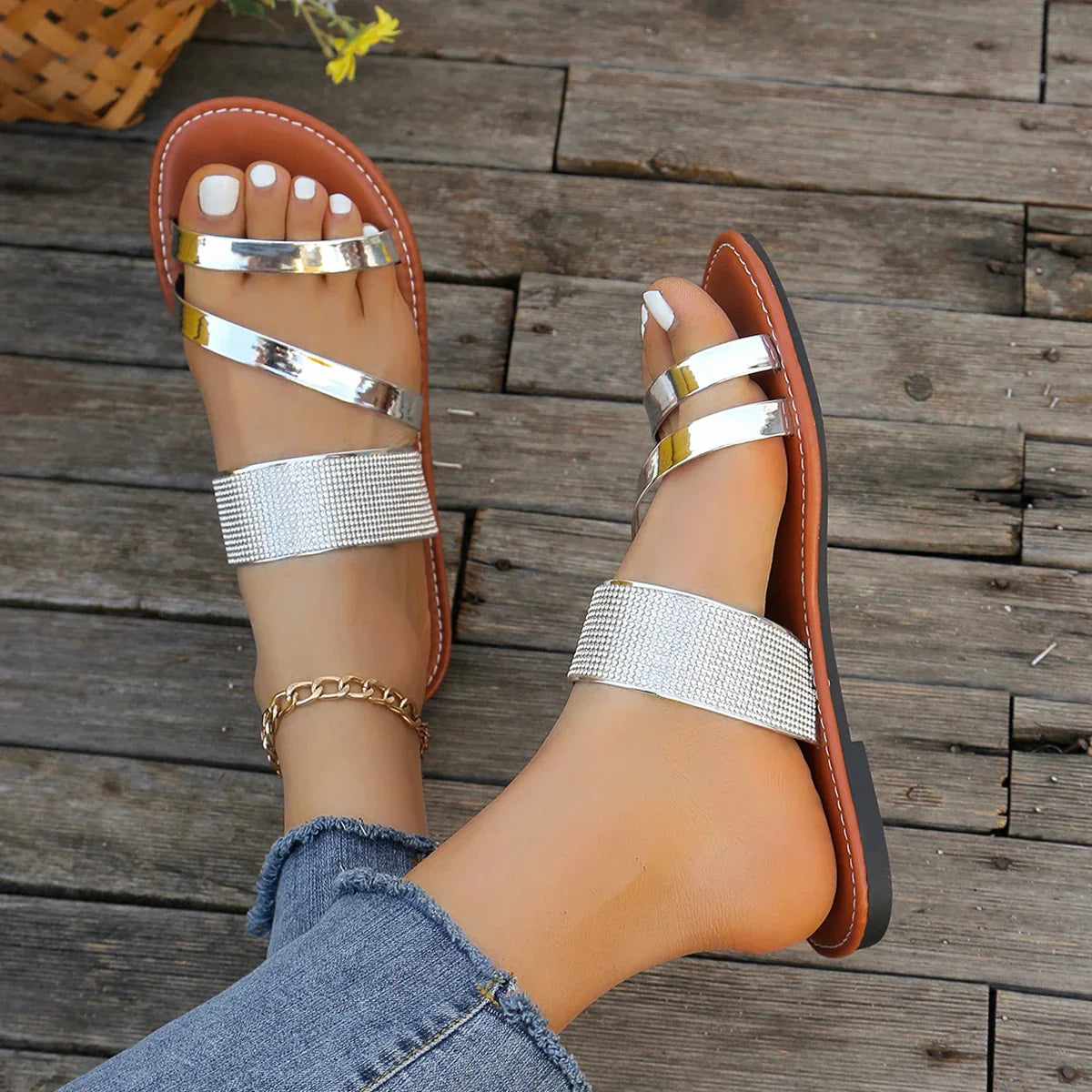 Vrouwensandalen met Strass Steen Versiering