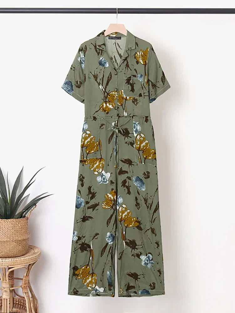 Dames Jumpsuit Bloemprint Zomerjurk Lange Mouwen