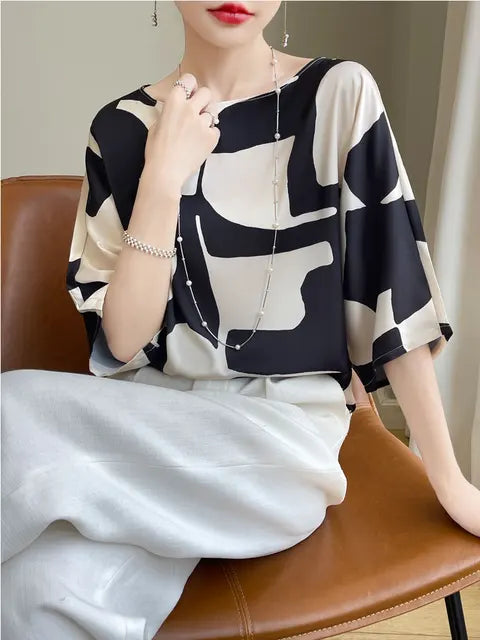 Vrouwelijke Kunstzijde Blouse Zomerse Satijnen T-Shirt - StudioMarella