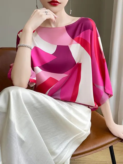 Vrouwelijke Kunstzijde Blouse Zomerse Satijnen T-Shirt