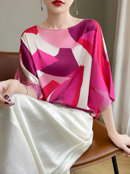 Vrouwelijke Kunstzijde Blouse Zomerse Satijnen T-Shirt