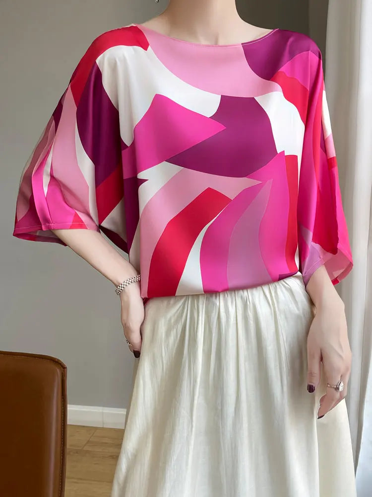 Vrouwelijke Kunstzijde Blouse Zomerse Satijnen T-Shirt