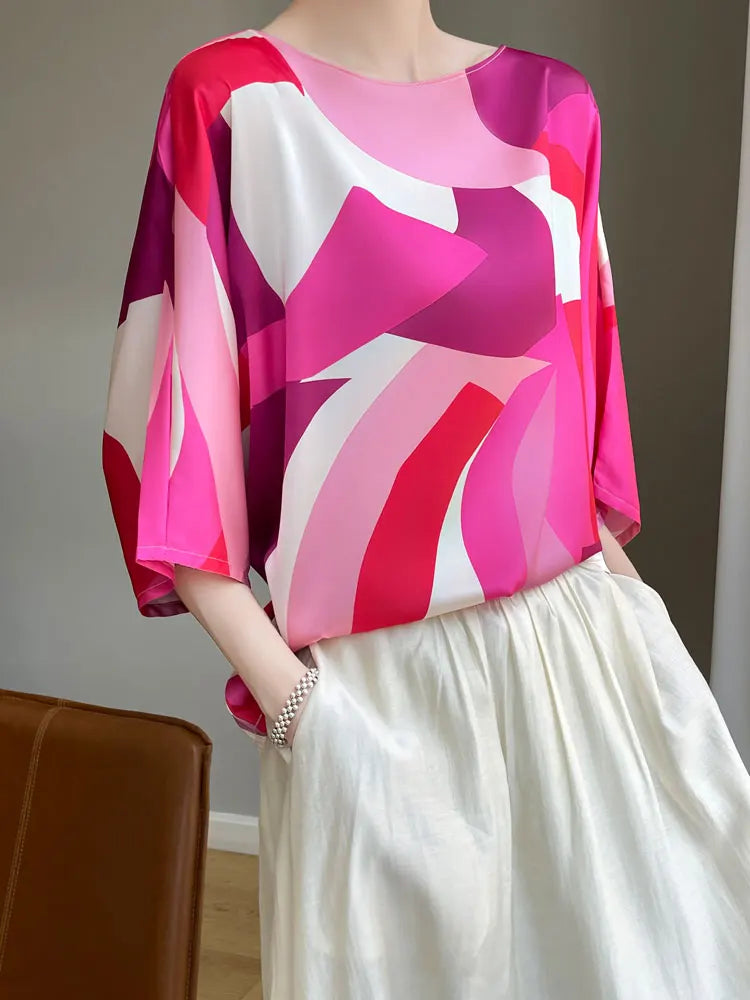 Vrouwelijke Kunstzijde Blouse Zomerse Satijnen T-Shirt