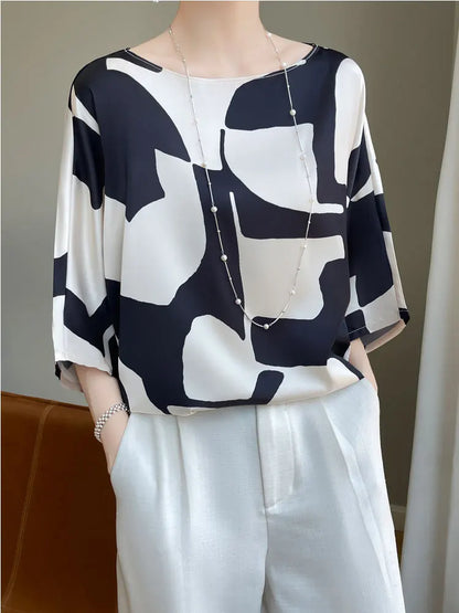 Vrouwelijke Kunstzijde Blouse Zomerse Satijnen T-Shirt