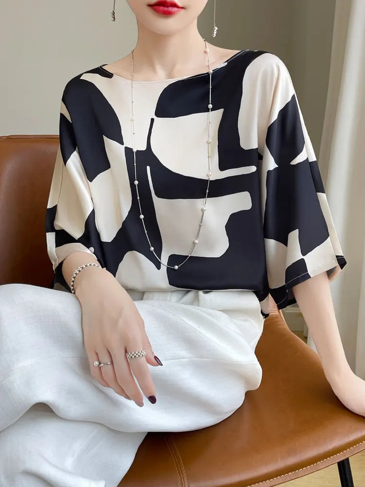 Vrouwelijke Kunstzijde Blouse Zomerse Satijnen T-Shirt