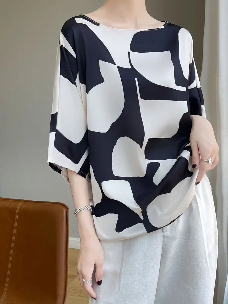 Vrouwelijke Kunstzijde Blouse Zomerse Satijnen T-Shirt