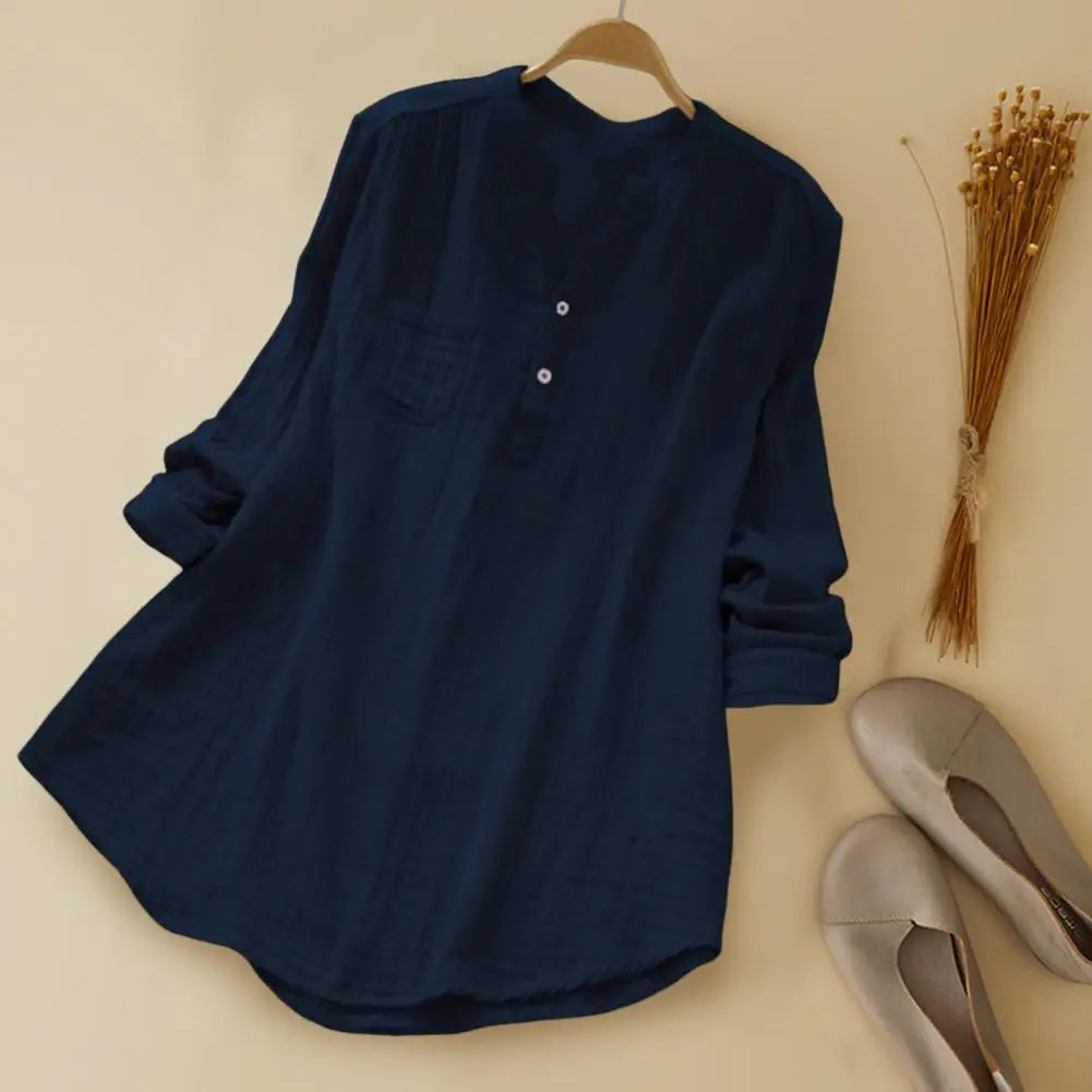 Vrouwelijke Blouse met V-Hals en Korte Mouwen
