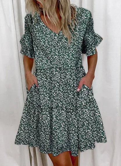 V-Hals Jurk Zomerse Bloemenprint voor Vrouw