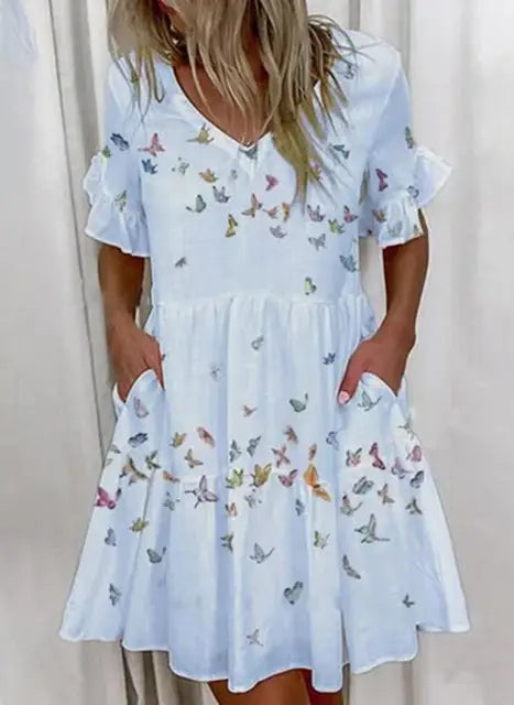 V-Hals Jurk Zomerse Bloemenprint voor Vrouw - StudioMarella