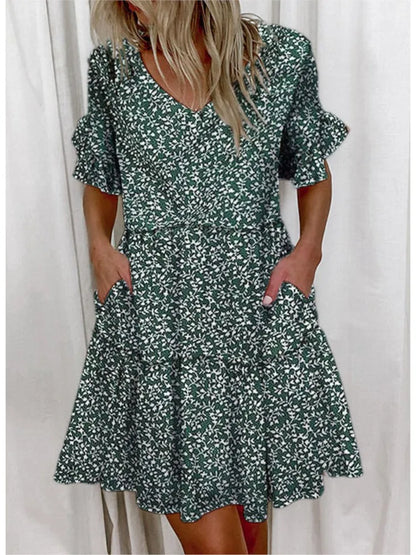V-Hals Jurk Zomerse Bloemenprint voor Vrouw