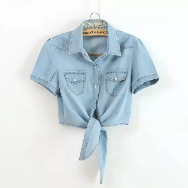 Lichtblauw Denim Jasje Zomer Casual Stijl