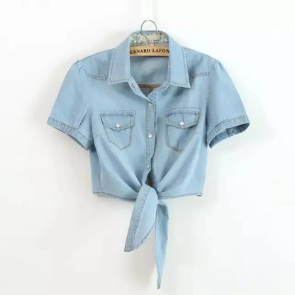 Lichtblauw Denim Jasje Zomer Casual Stijl