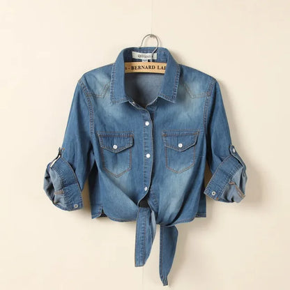 Lichtblauw Denim Jasje Zomer Casual Stijl - StudioMarella