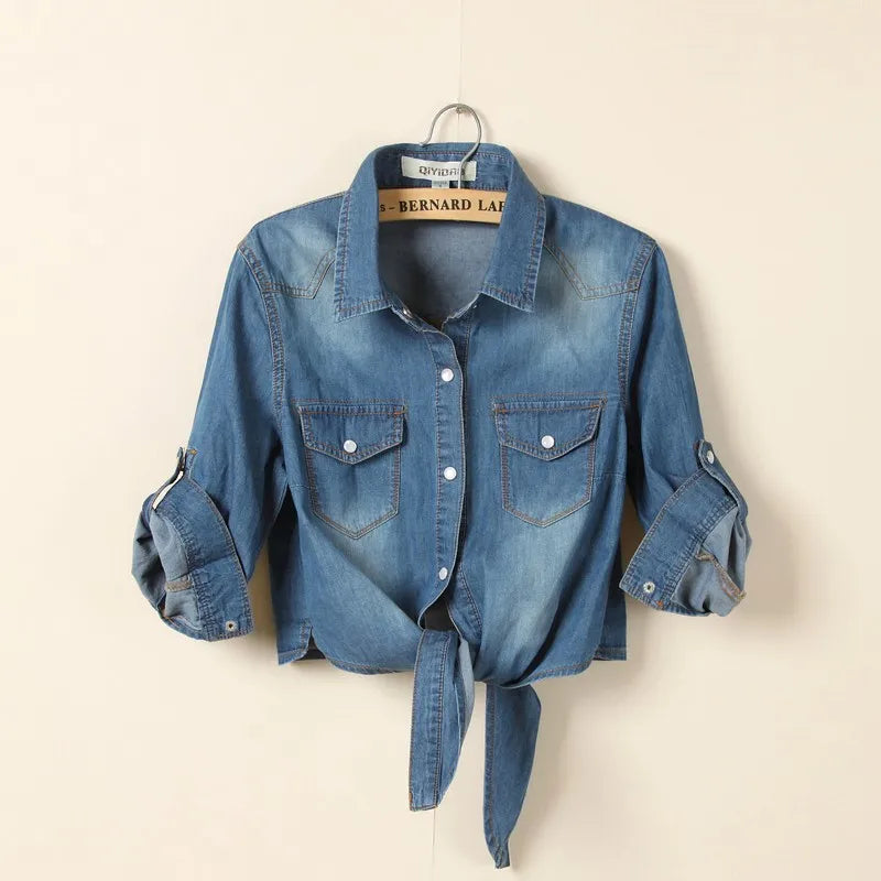Lichtblauw Denim Jasje Zomer Casual Stijl